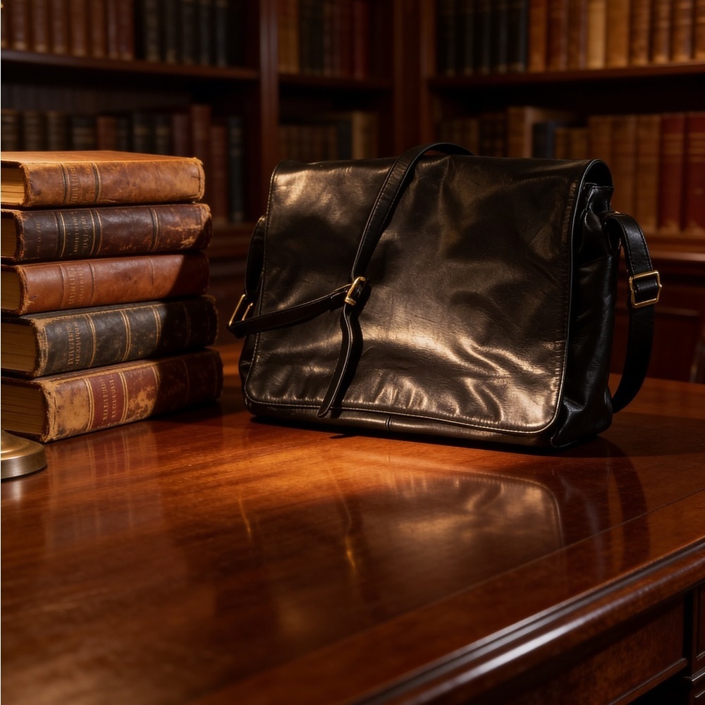 Vintage Preswick & Moore Sleek Black Leather Messenger Bag